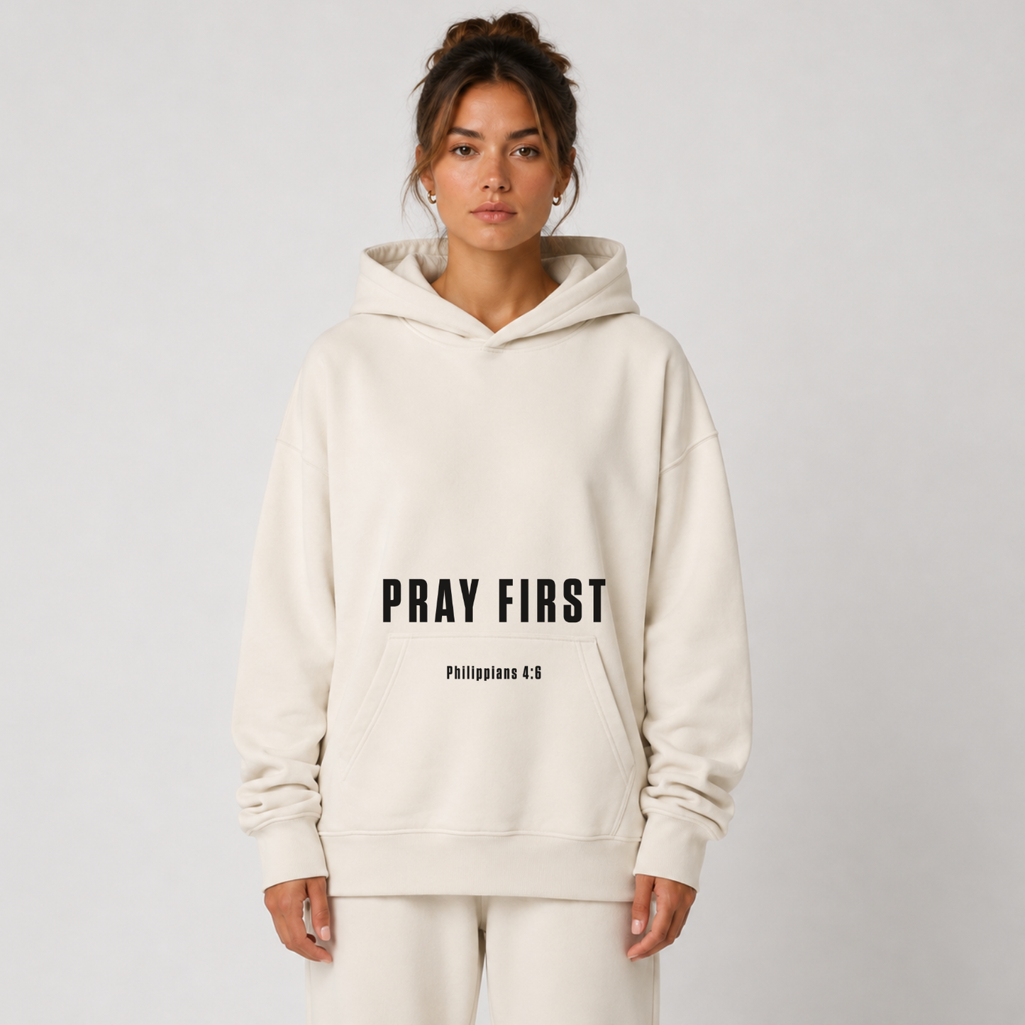 "PRAY FIRST" OVERSIZED HOODIE