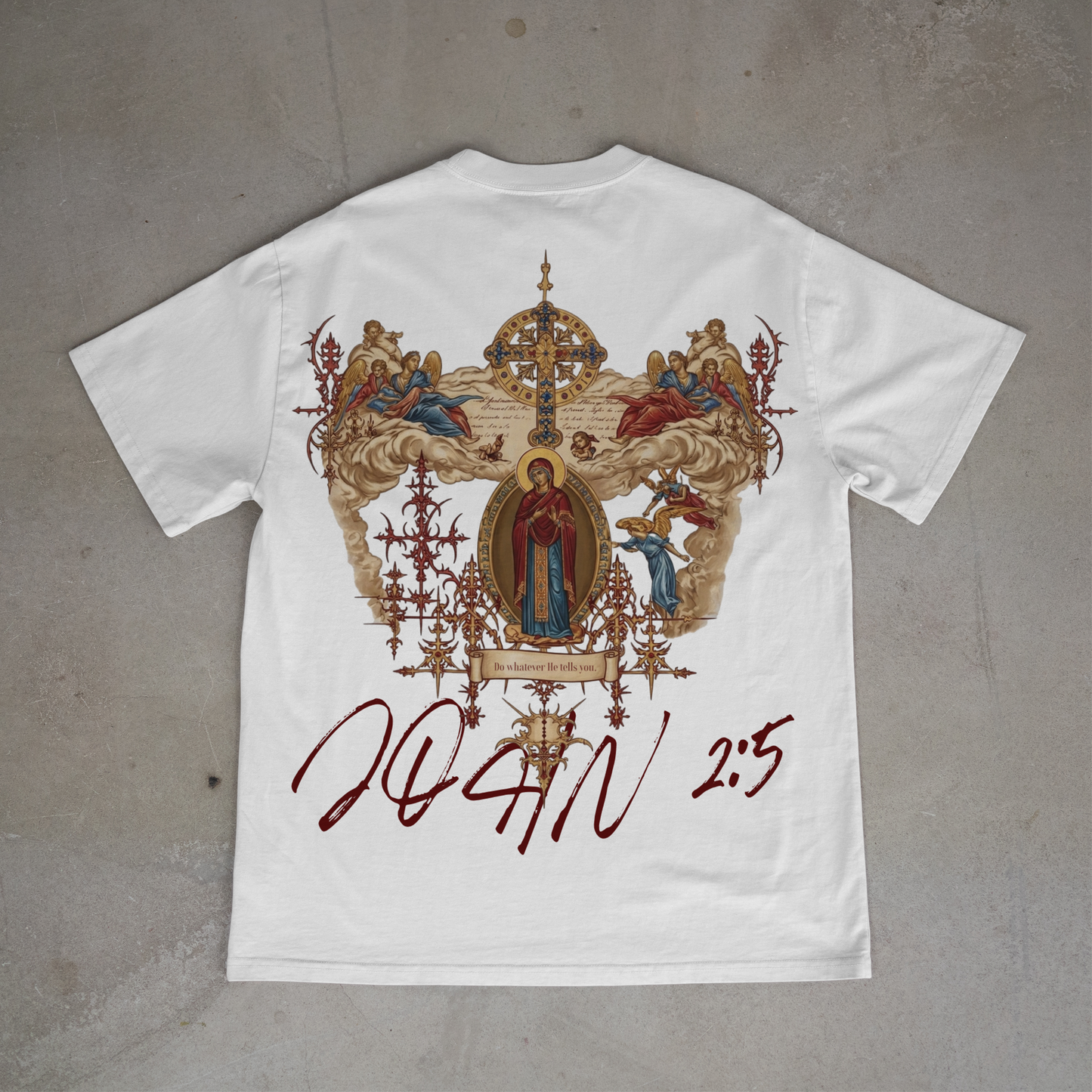 "HOLY MOTHER MARY / JOHN 2:5" OVERSIZED SHIRT