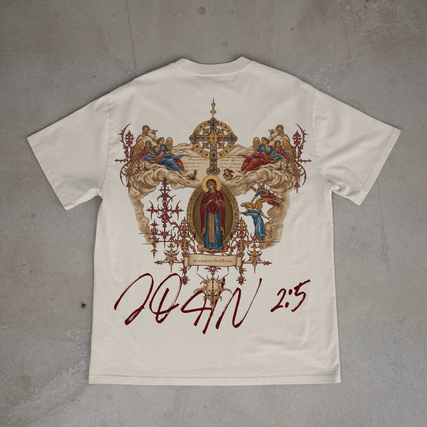 "HOLY MOTHER MARY / JOHN 2:5" OVERSIZED SHIRT