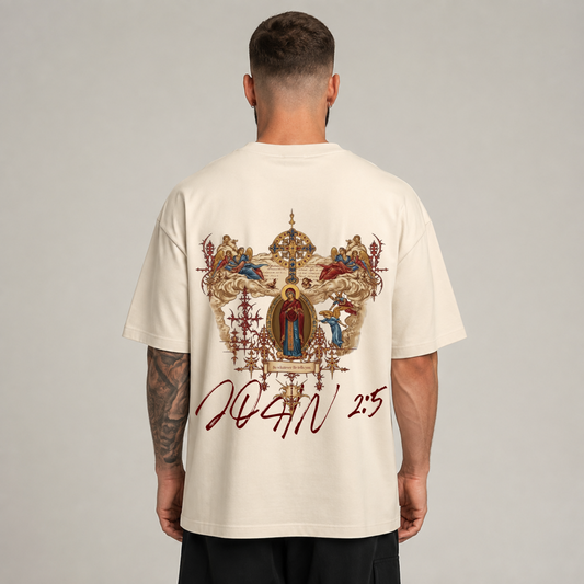 "HOLY MOTHER MARY / JOHN 2:5" OVERSIZED SHIRT